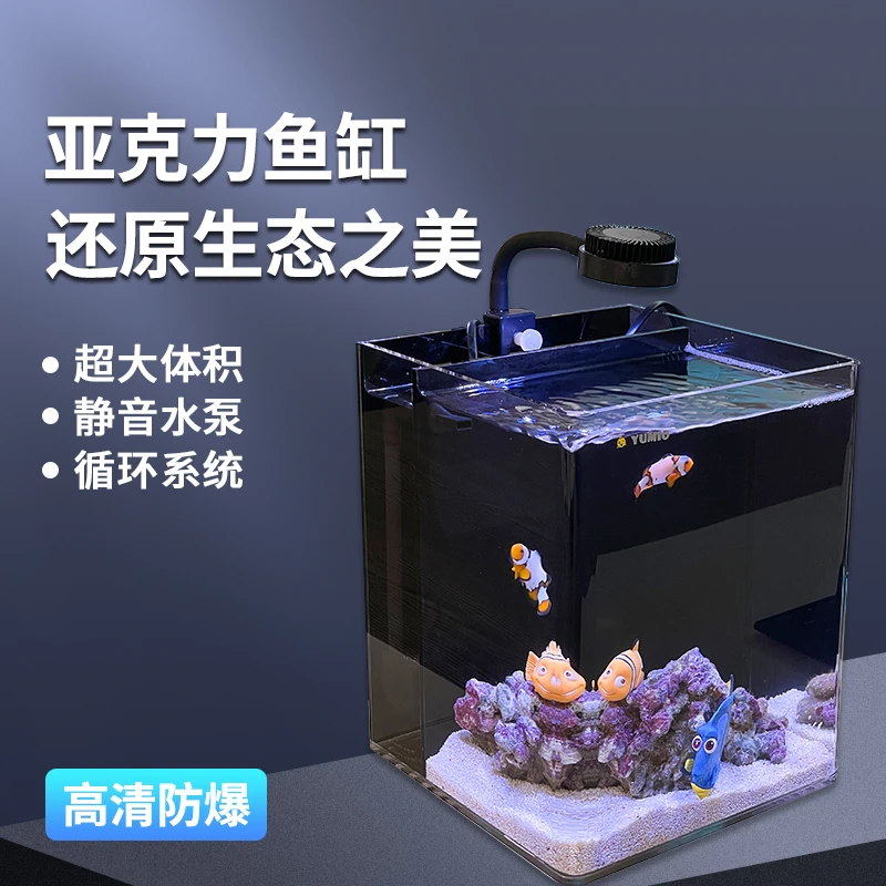 背滤桌面小丑鱼海水缸迷你全套缸新手小型方缸高清亚克力鱼缸