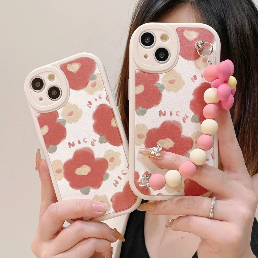 【苹果/华为/荣耀/OPPO/vivo/小米】高级感小羊皮水彩红花保护套