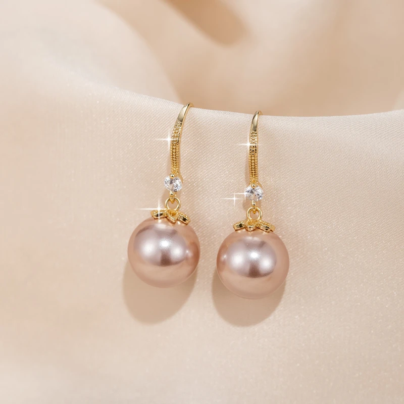 非金属仿珍珠耳饰 qlady贝壳仿珍珠耳环2025年火爆款锆石轻奢时尚