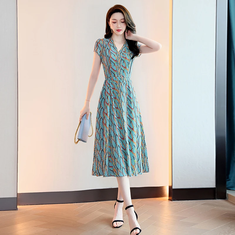 雪纺连衣裙女夏季2022年新款时尚气质优雅洋气小个子显瘦中长裙子