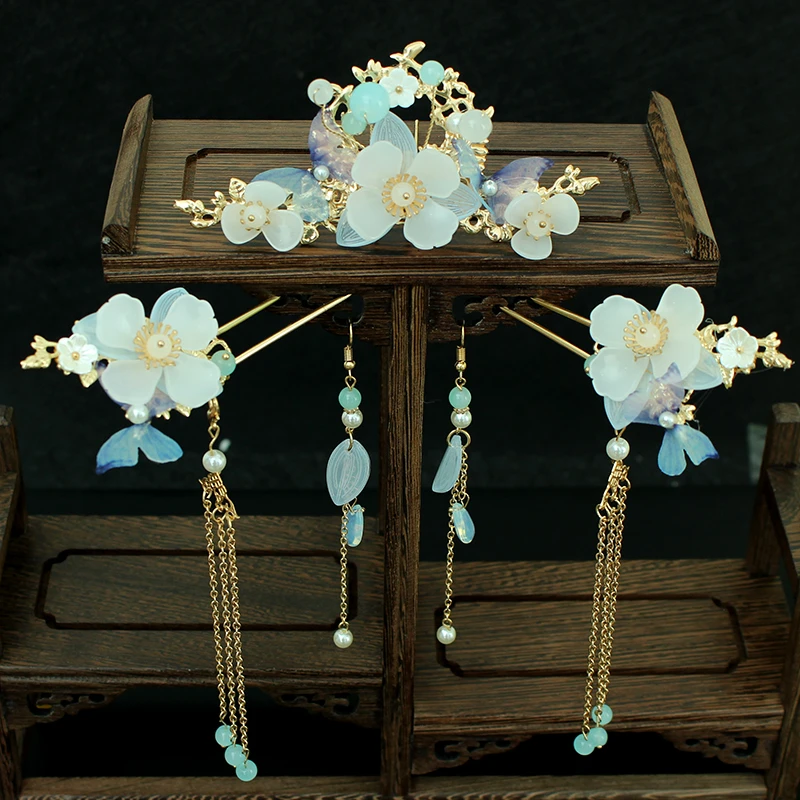 铁合金玻璃发饰 汉服头饰全套流苏发簪古风发冠民族风簪子配饰