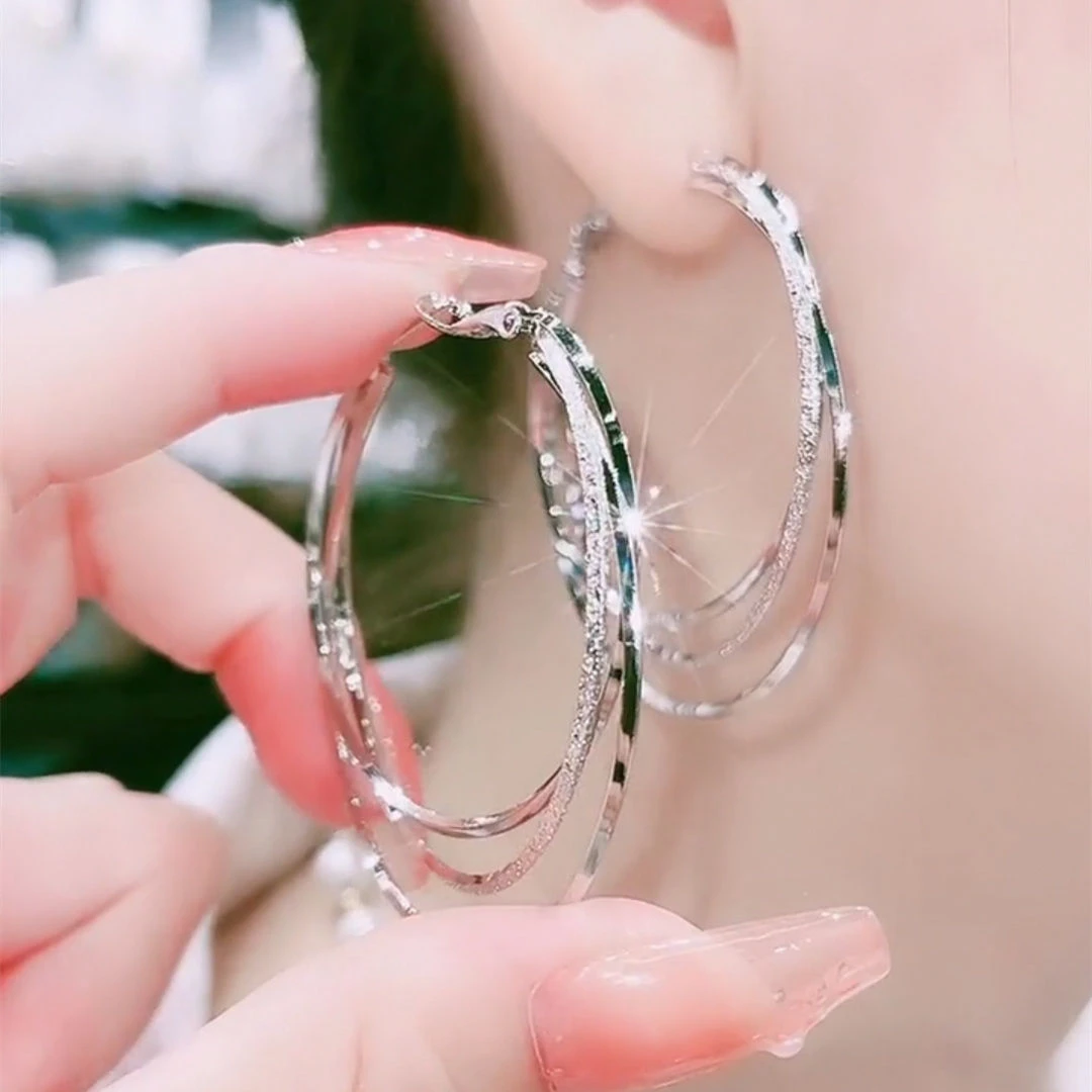 三生三世款三层大耳圈耳环女耳扣款网红百搭耳饰银针防耳坠潮时尚