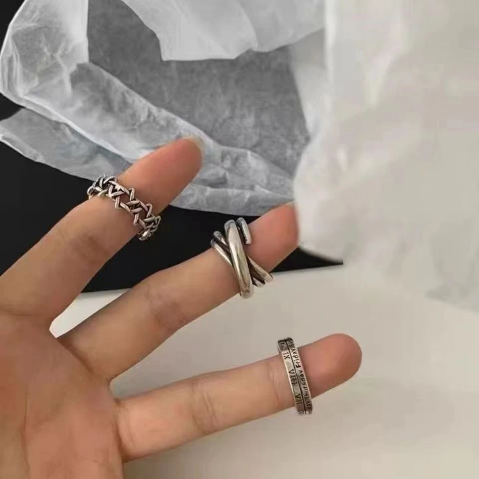 复古简约百搭做旧罗马数字戒指女韩版学生嘻哈ins潮开口食指指环