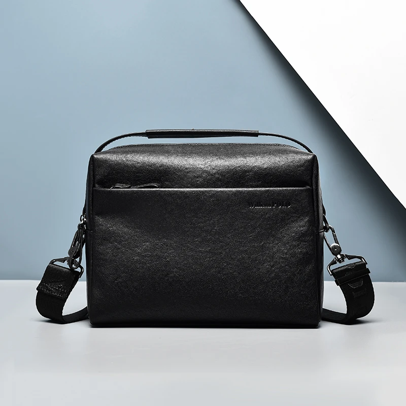 英皇保罗新款净版横款可手拎男士单肩包简约时尚牛皮多功能商务