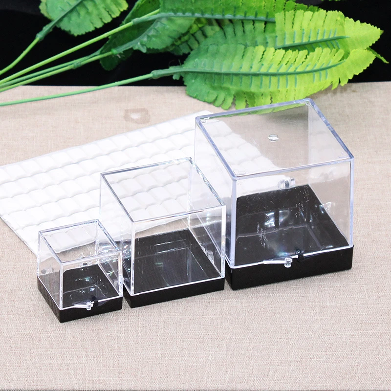 时玖天然水晶石矿物网红标本收纳盒亚克力猫矿盒子支架带盖正方形