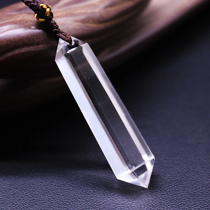 时玖天然白水晶灵摆吊坠双尖六棱柱男女款饰品秋冬项链白水晶吊坠