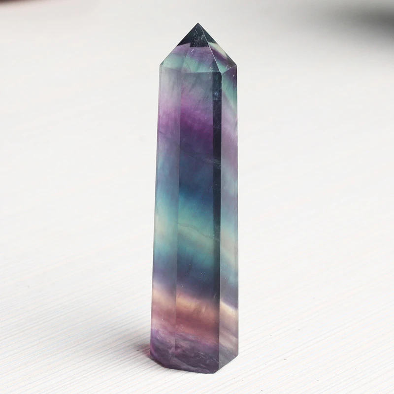 时玖天然萤石原石摆件水晶六棱柱秋冬家居饰品石头单尖渐变水晶