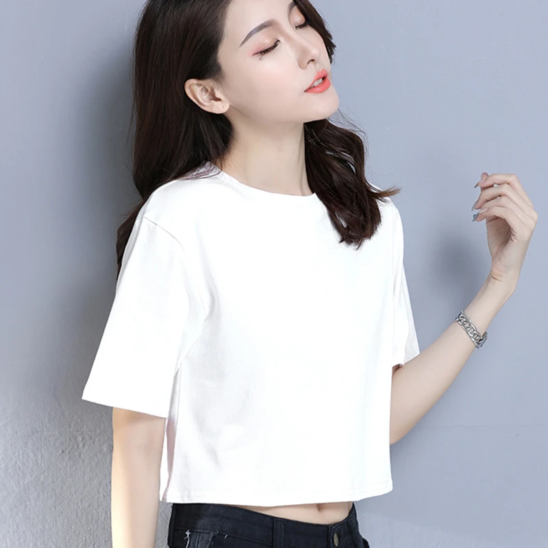 白色短袖t恤女短款网红夏季新款设计感小众宽松高腰露脐棉质上衣