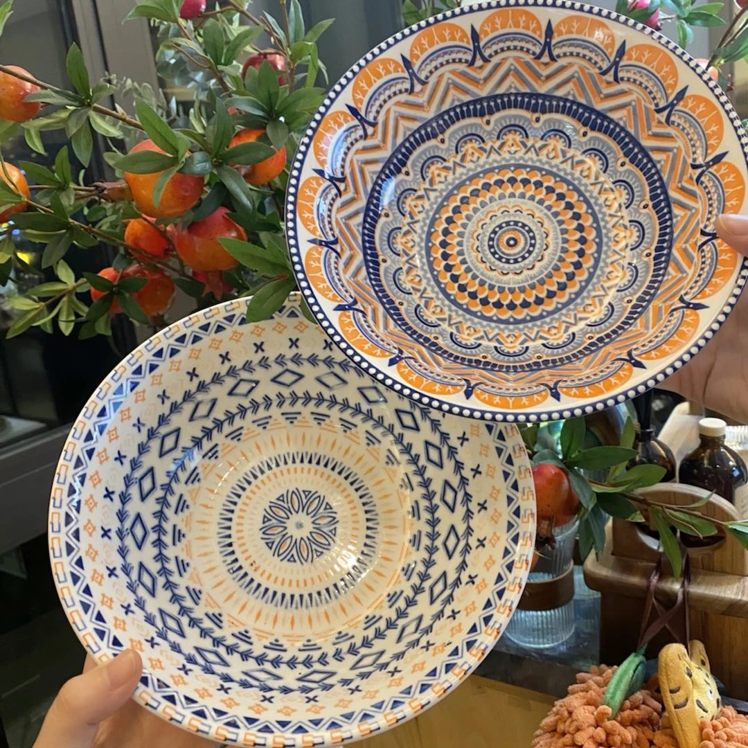 波西米亚创意大面碗陶瓷拉面碗大号斗笠碗4只装家用陶瓷1200ml