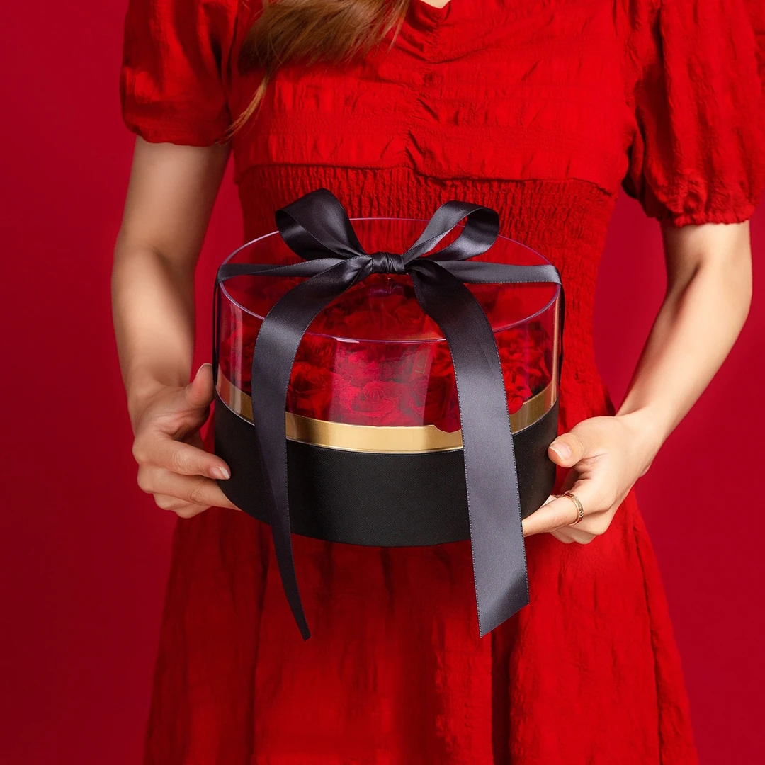 心悦水晶透明花盒圆形鲜花礼盒方形花艺包装盒插花盒玫瑰花盒