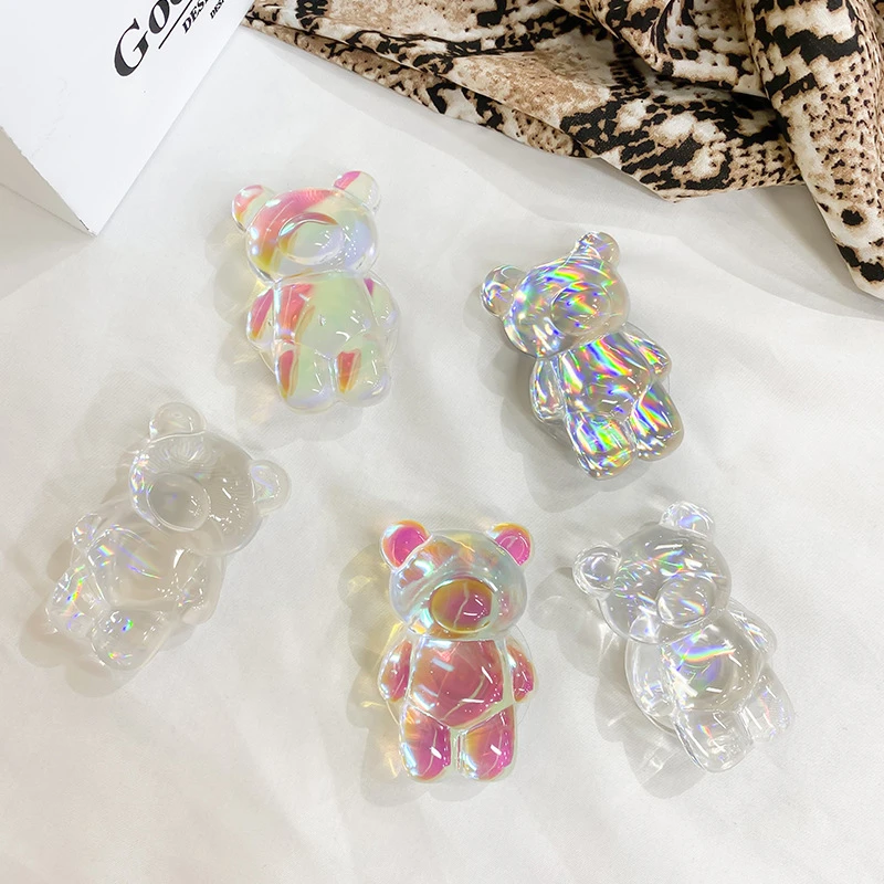 极光镭射小熊手机气囊支架可折叠伸缩粘贴式卡通炫酷气垫桌面支撑