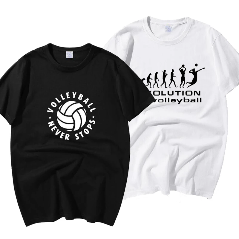 排球爱好者 进化论排球永不停歇volleyball短袖T恤宽松圆领衣服棉
