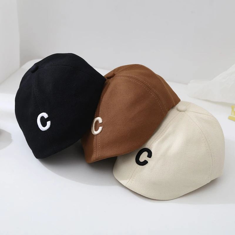 儿童反戴贝雷帽ins韩国洋气c字母刺绣前进帽男女孩宝宝春秋帽子潮