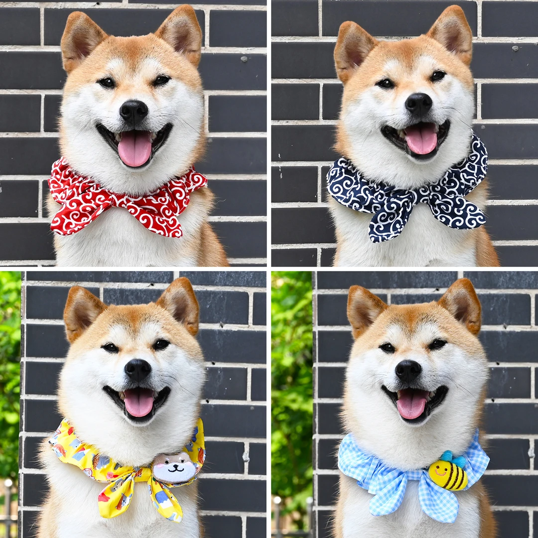 和风宠物狗狗猫咪柴犬围巾 唐草纹日式蝴蝶结领结项圈围脖配饰品