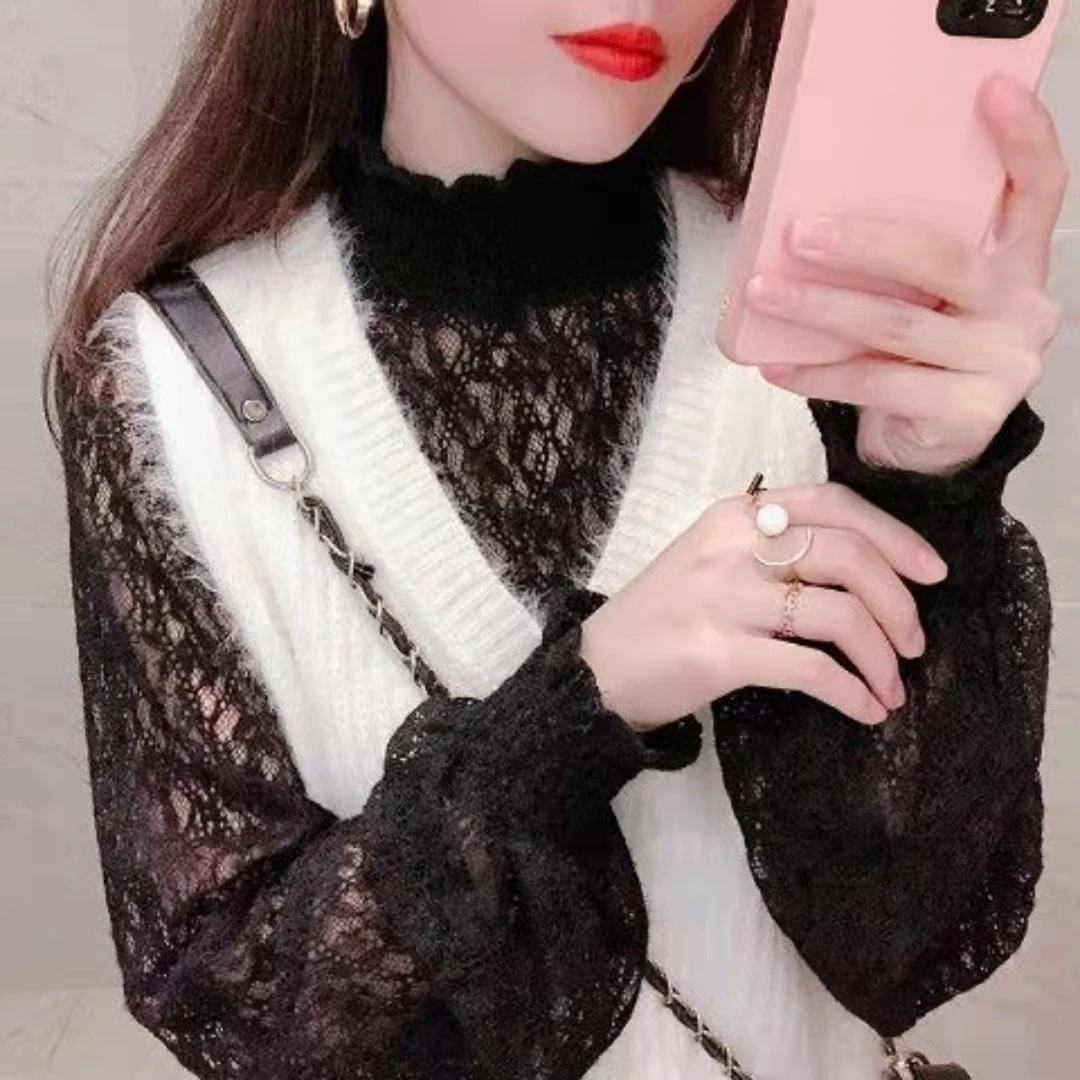 秋冬款貂绒蕾丝打底衫女内撘打底2160(单独打底衣)