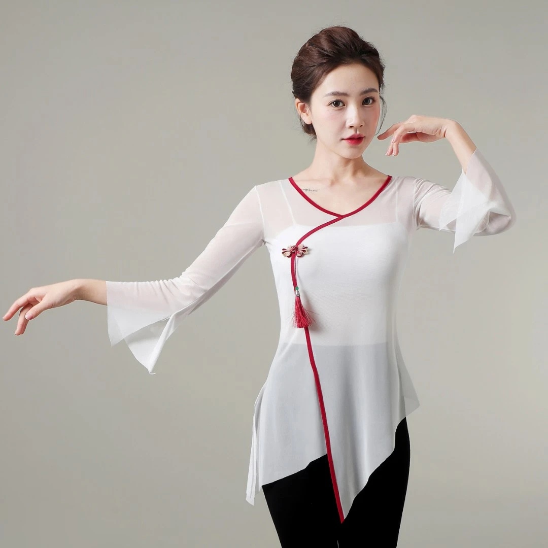 舞蹈纱衣练功服中国风盘扣上衣仙女气质修身舞蹈表演服古典舞服