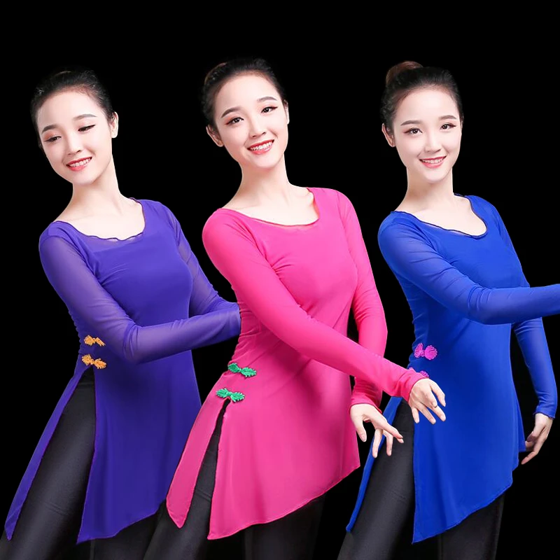 舞蹈练功服纱衣中国风腰间盘扣古典舞广场舞表演服舒适修身弹力大