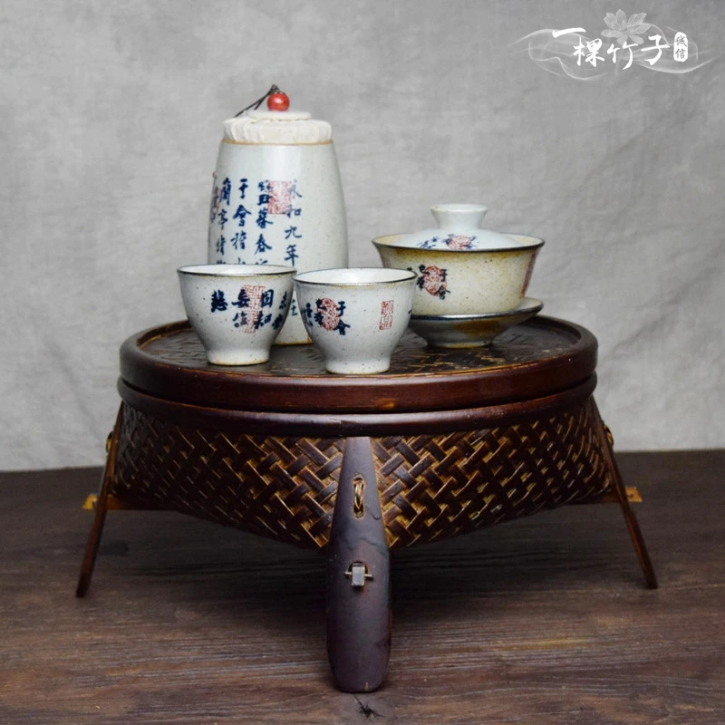 功夫竹编茶具收纳盒有盖防尘漆器茶具茶壶小茶盘小茶台茶道整理筐