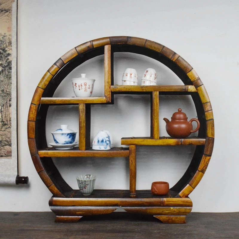 中式复古茶具收纳架竹制博古架多宝阁茶道紫砂壶茶杯桌面展示柜