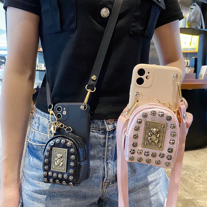 vivo手机壳卡通零钱包一体斜挎带挂绳ai背带支架女款防摔通用全包