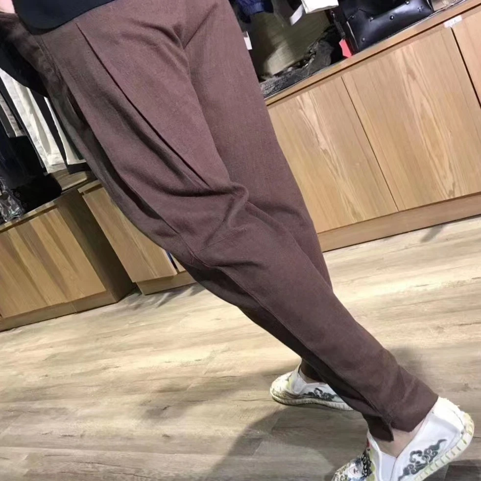 蒙鲤国风男士168012夏季棉麻哈伦裤宽松休闲直筒大码