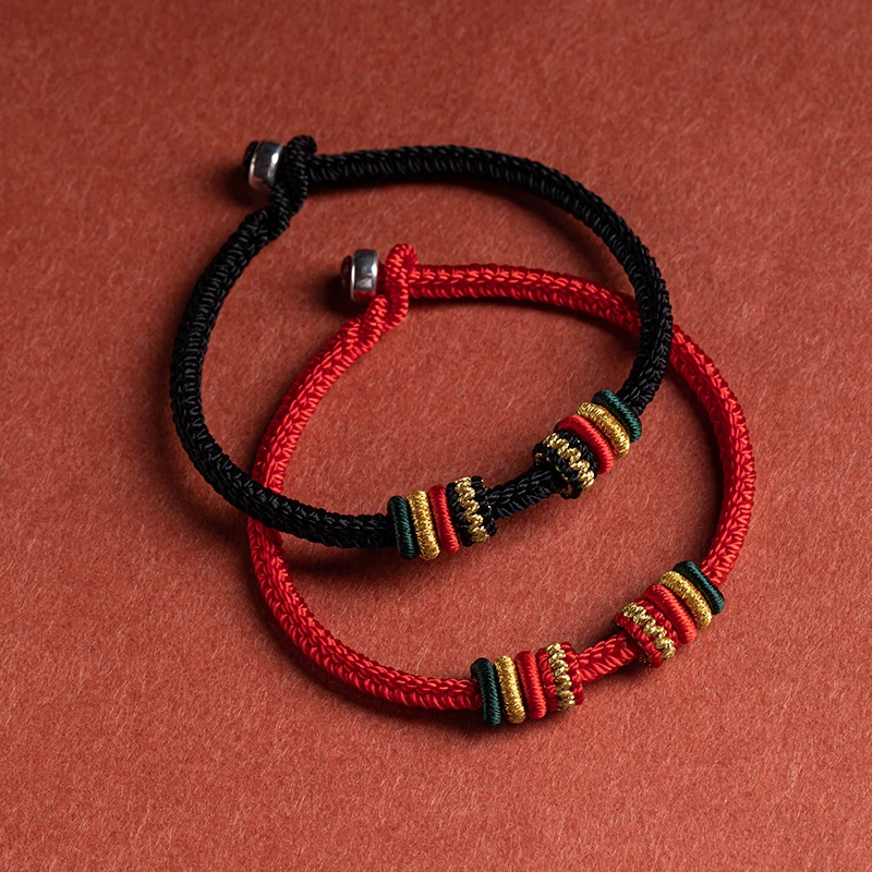 非金属布艺手链 手工编织可穿珠红手绳串珠配饰手链diy红绳手绳