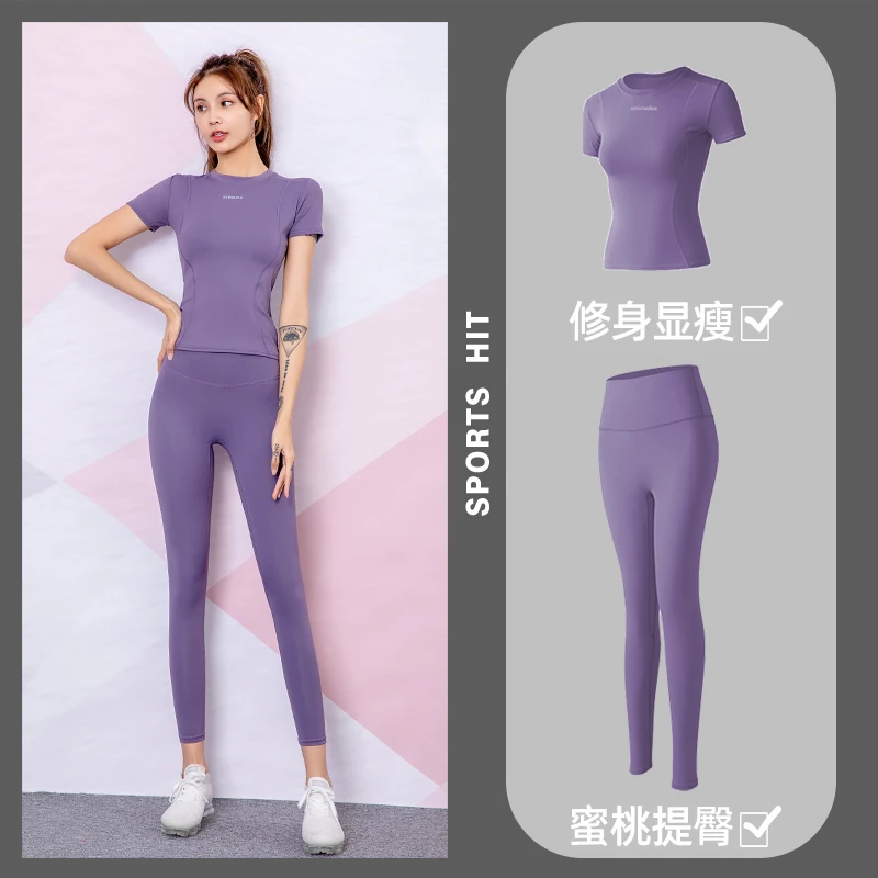 068瑜伽服套装女短袖健身服紧身速干跑步网红训练运动上衣T恤春