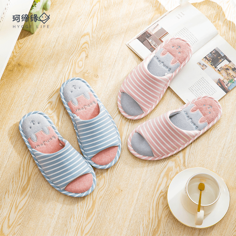 珂缔缘春夏秋日系简约卡通居家木地板防滑室内家用软底情侣款拖鞋