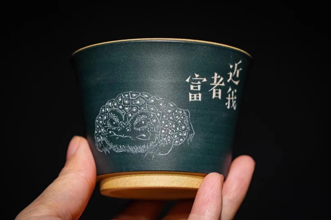 宜兴紫砂陶瓷手工马蹄杯品茗主人杯手绘粉浆茶杯品茗杯茶具家用