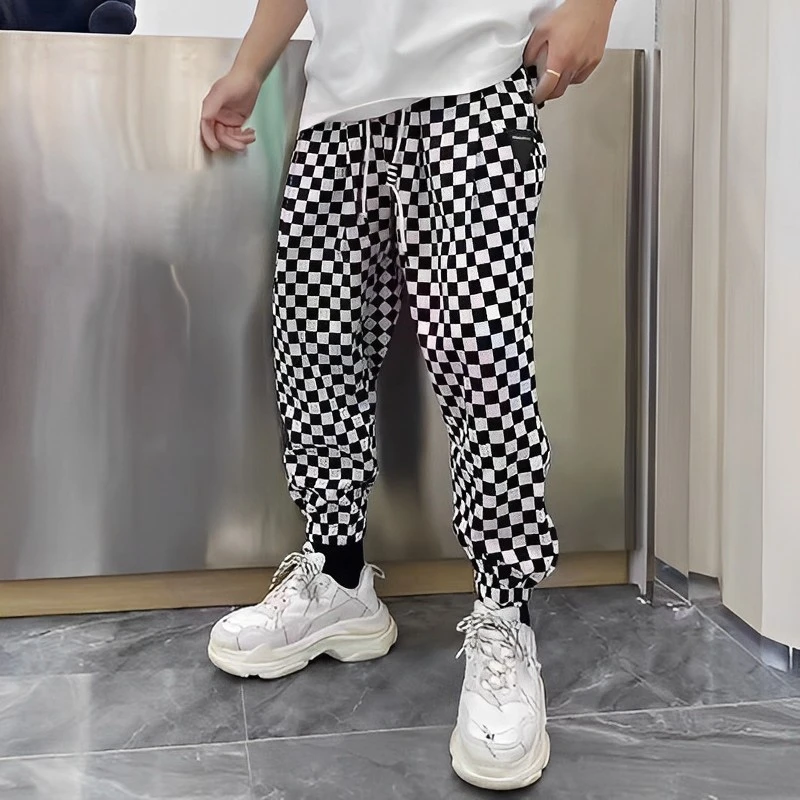 清货春夏新款原创潮牌哈伦裤男宽松潮流休闲棋盘格长裤束脚裤长裤