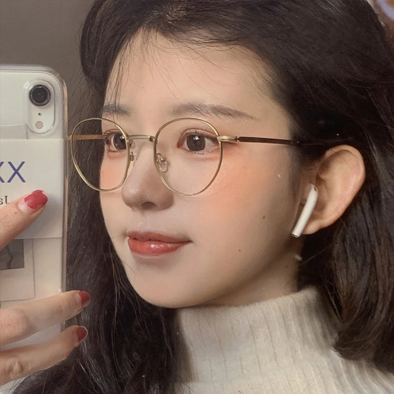 气质文艺圆框眼镜复古金丝边防蓝光素颜可配近视眼镜框镜架女潮