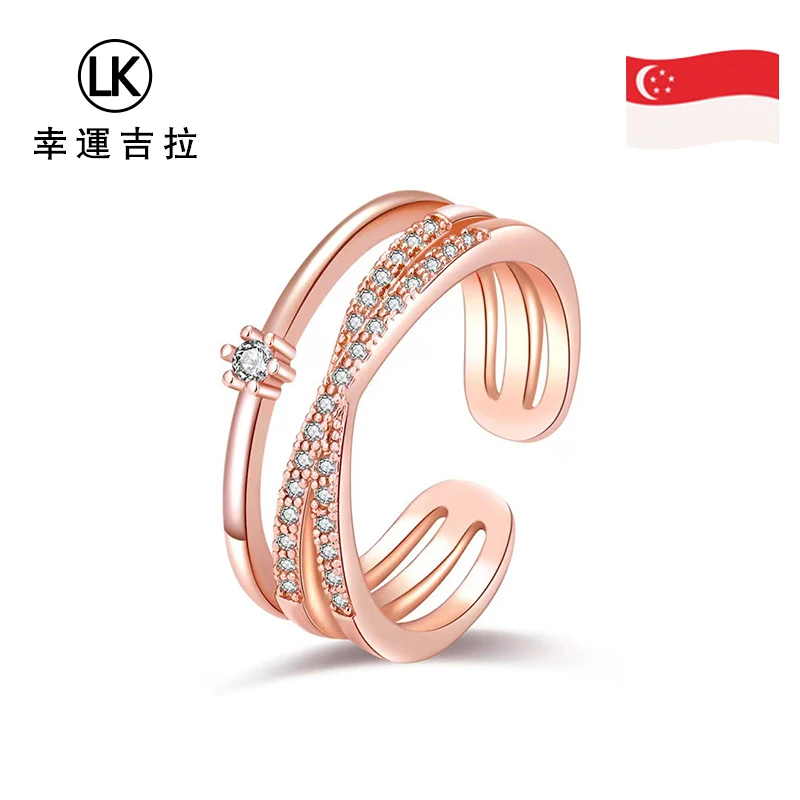 LUCKYKILA 合金合成锆石戒指 【新加坡品牌】交叉线开口戒指【J003】