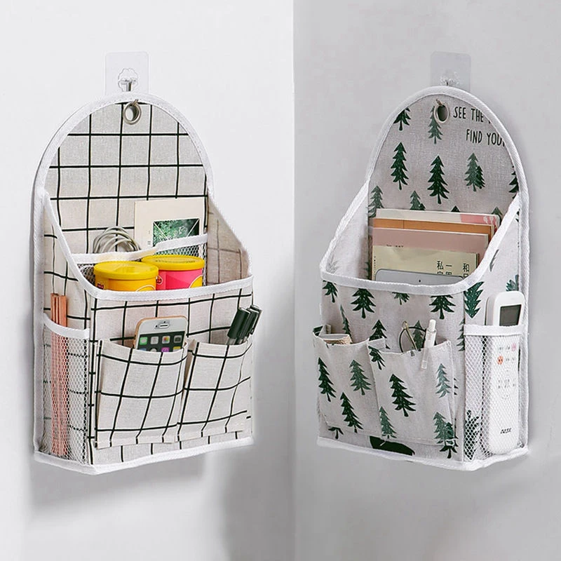 悬挂式格子收纳袋宿舍好物必备床边布艺储物袋墙面置物袋小布袋子