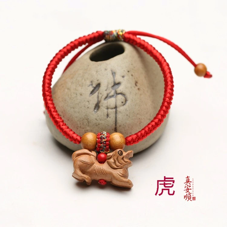 布艺手链 真安顺桃木手链红绳金刚结属虎本命年红绳男女