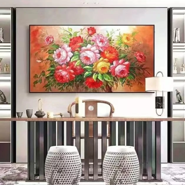 富贵满堂 牡丹 大格四股130*75厘米   45色满绣  简约