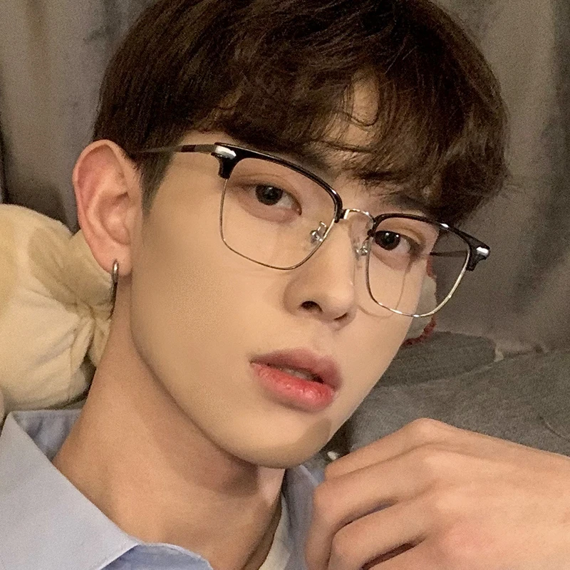 复古黑半框防辐射抗蓝光眼镜男潮牌痞帅平光护眼睛近视大无度数女
