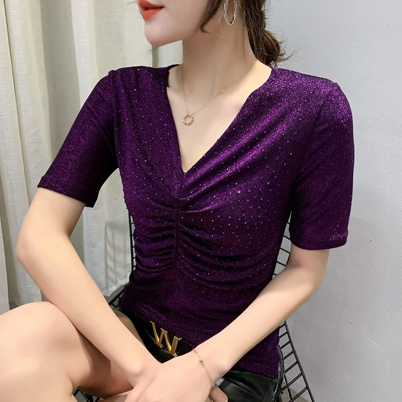 新款时尚V领烫钻舞服上衣女摩登国标拉丁广场跳舞表演服