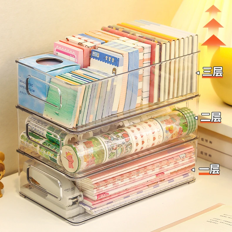 桌面收纳盒透明化妆品面膜整理盒亚克力零食筐家用厨房杂物储物盒