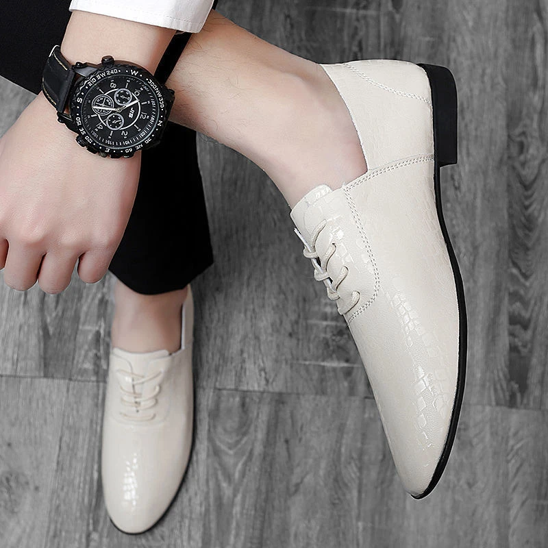 白色37码软皮尖头小皮鞋男士休闲豆豆鞋韩版百搭一脚蹬懒人鞋2076