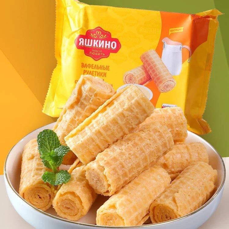 俄罗斯进口KDV牌炼乳威化卷黄蛋卷香酥可口休闲零食160g/盒