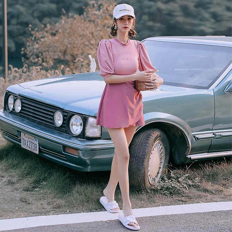 大码游泳衣少女纯欲风大码微胖MM显瘦遮肉可爱保守运动泡温泉