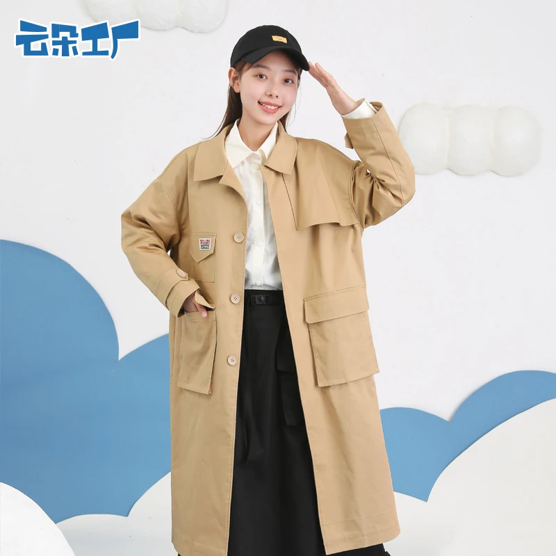 云朵工厂恐龙飞行员信封口袋风衣卡其色女式初秋长款气质开衫外套