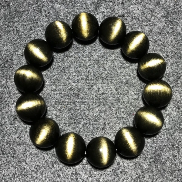 天然双猫眼金曜石手链 一线天弧线猫眼黑曜石基地发货 一物一证