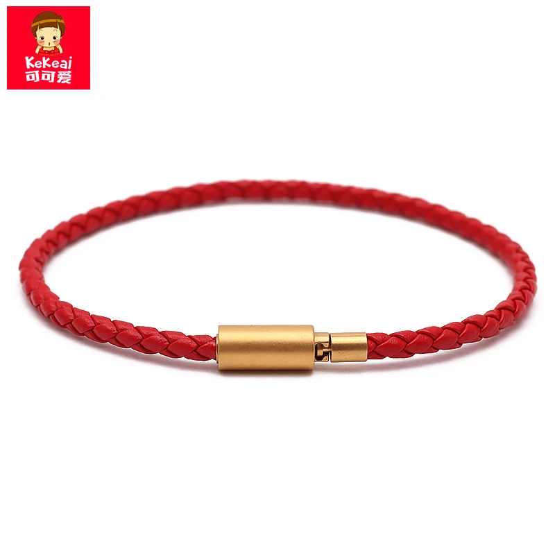 可可爱 不锈钢皮质手链 红绳手链男女款手绳转运珠替换绳