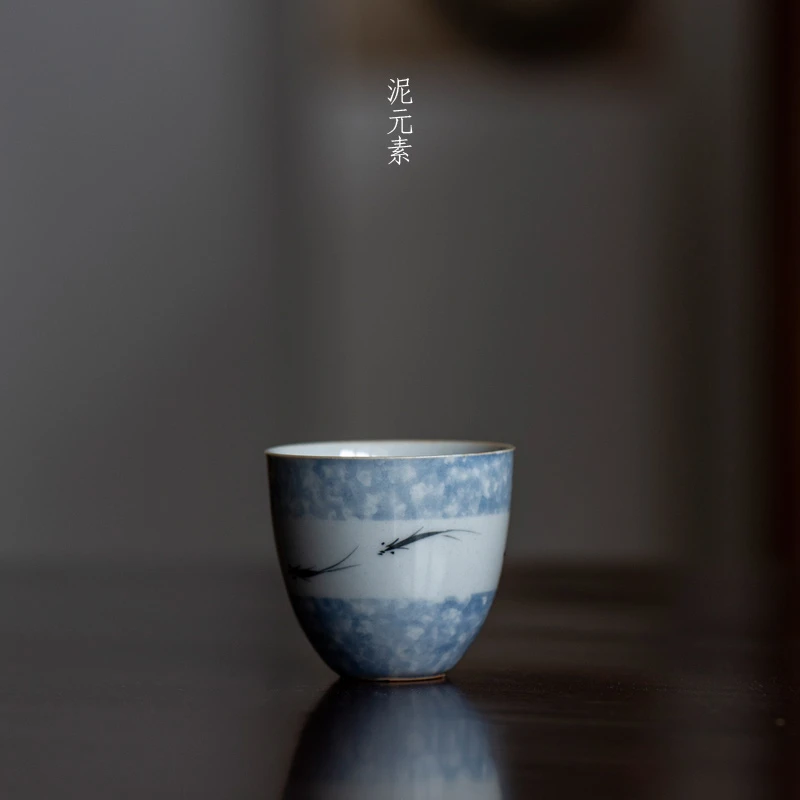 泥元素陶瓷手绘釉下品茗杯功夫茶杯拍釉客杯闻小品杯子手工复古