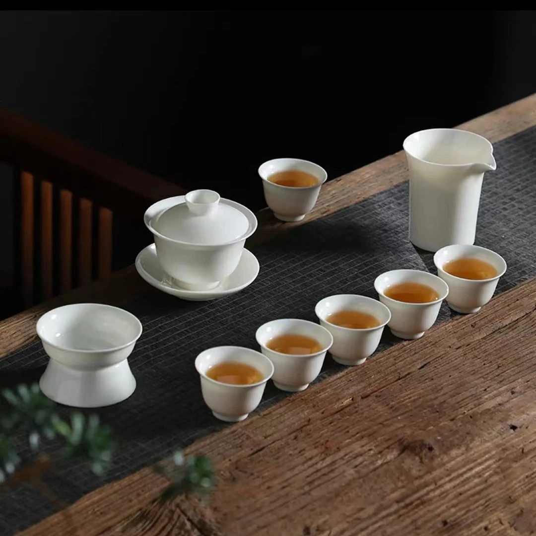 白瓷手工茶具套装三才盖碗家用功夫茶具盖碗陶瓷盖碗高档泡茶碗