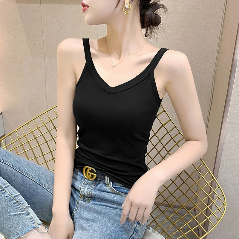 棉质黑色V领小吊带背心女夏外穿2022新款网红美背打底内搭ins超火