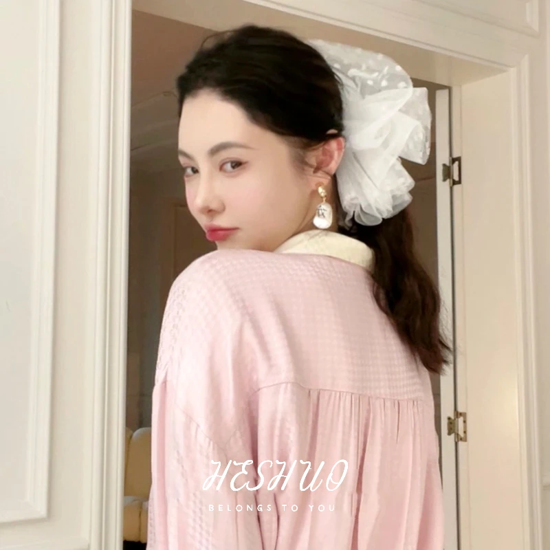 mona法式波点网纱大肠日韩2025新款发圈女高级感扎发头花ins头绳