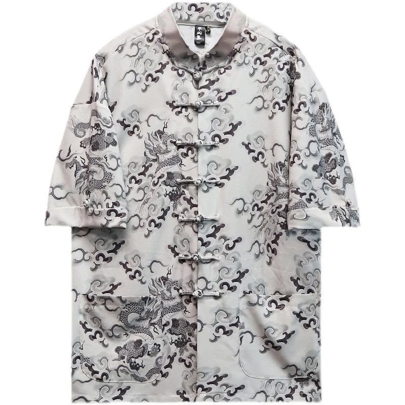 半闲集＜觉缘·祥龙出云＞夏季新款印花中国风短袖唐装国潮男装