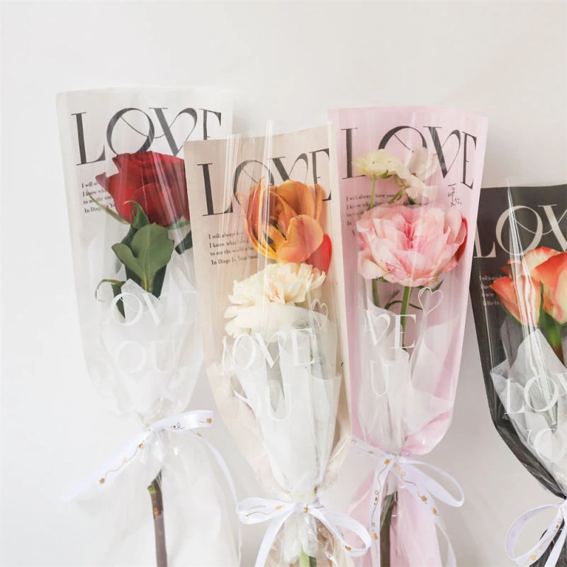love直筒袋洵尚美品鲜花包装材料OPP牛皮纸玫瑰康乃馨单支包装袋